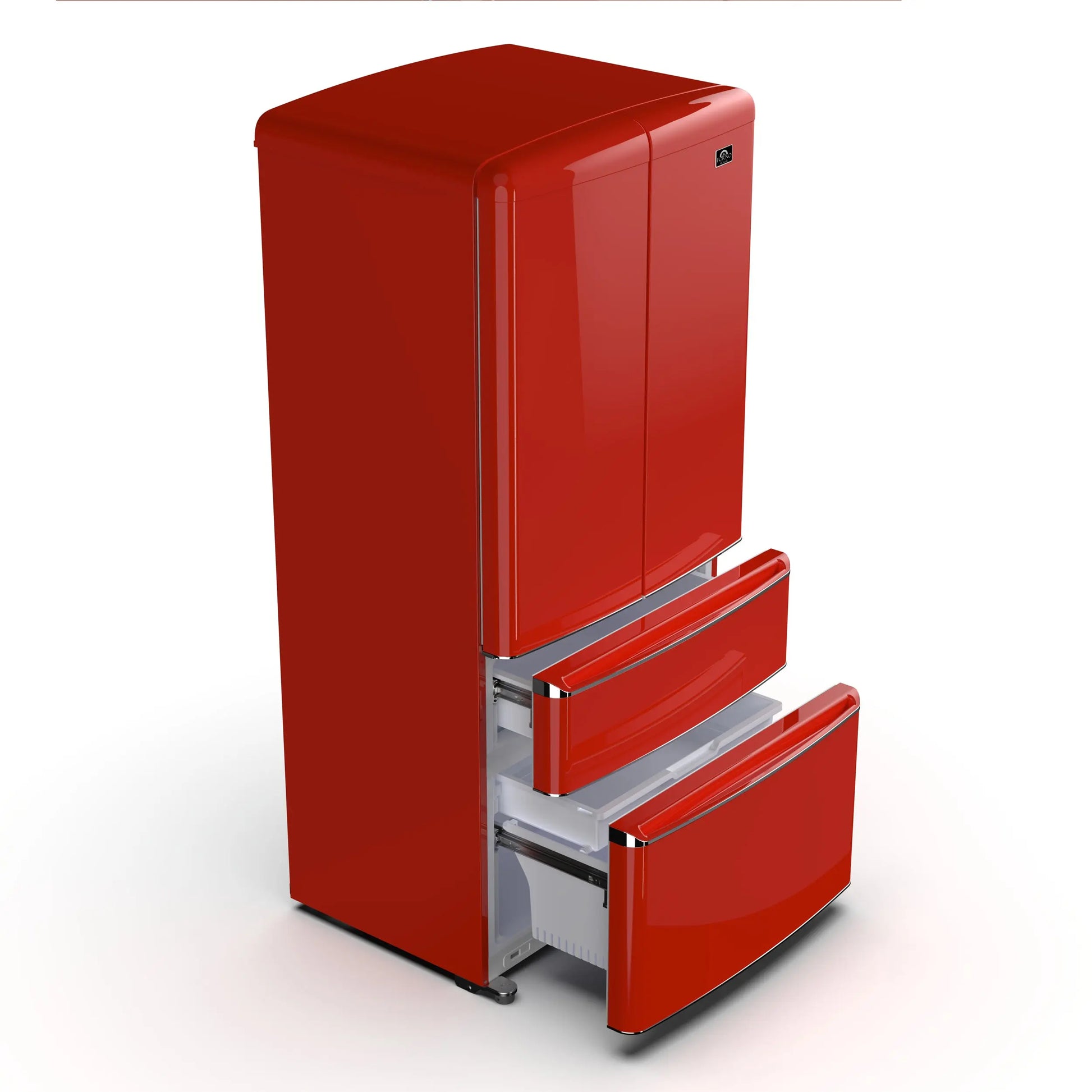 Forno Luigi 33-Inch French Door Refrigerator, 18 cu.ft, Red Finish, Handle-Free Design, ENERGY STAR Certified FORNO