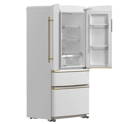 Forno Luigi 33-Inch French Door Refrigerator, 18 cu.ft, White Finish, Antique Brass Handles, ENERGY STAR Certified FORNO