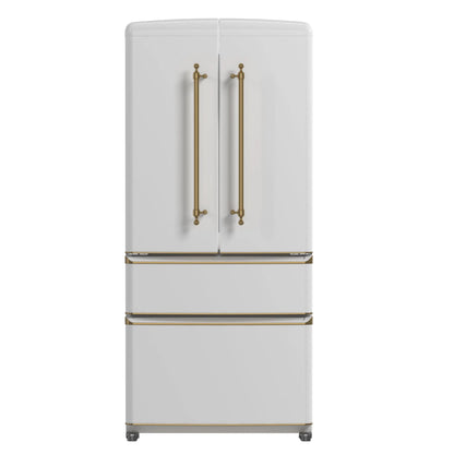 Forno Luigi 33-Inch French Door Refrigerator, 18 cu.ft, White Finish, Antique Brass Handles, ENERGY STAR Certified FORNO