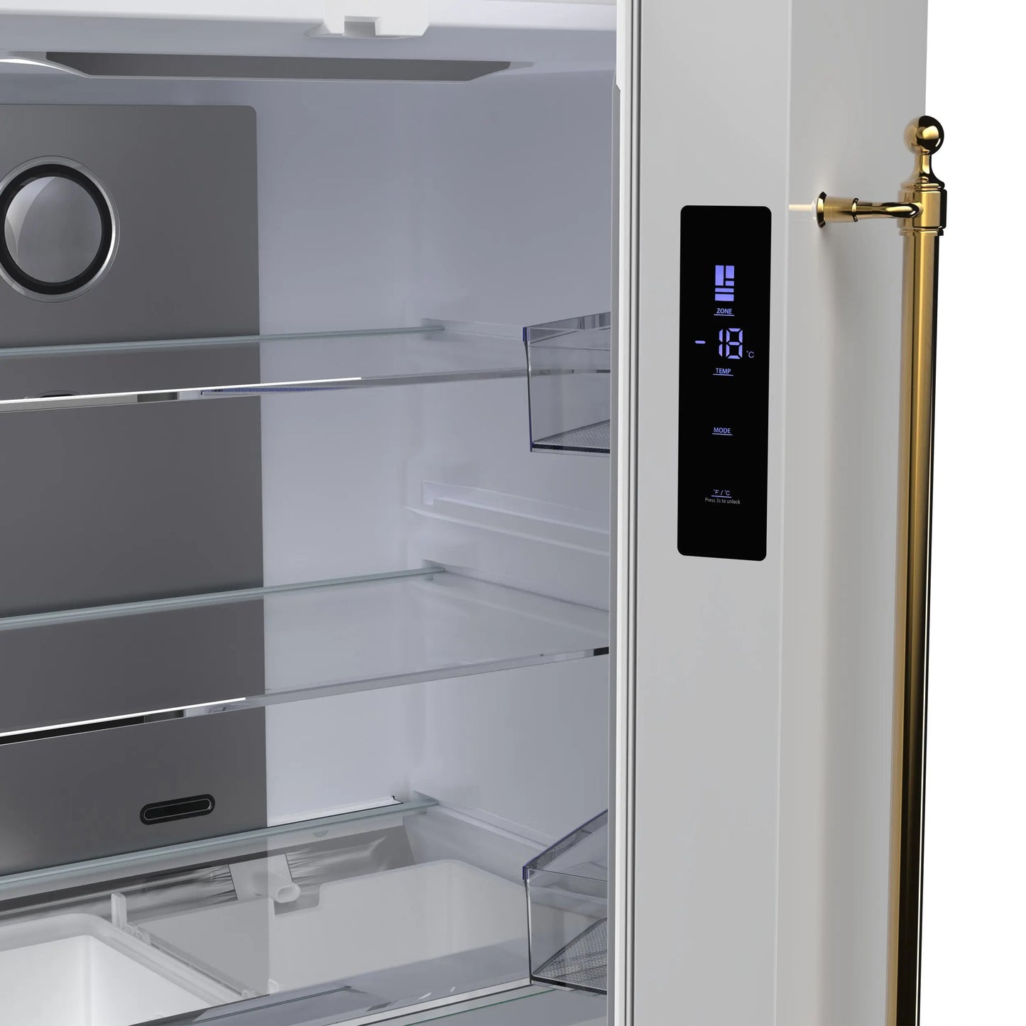 Forno Luigi 33-Inch French Door Refrigerator, 18 cu.ft, White Finish, Antique Brass Handles, ENERGY STAR Certified FORNO