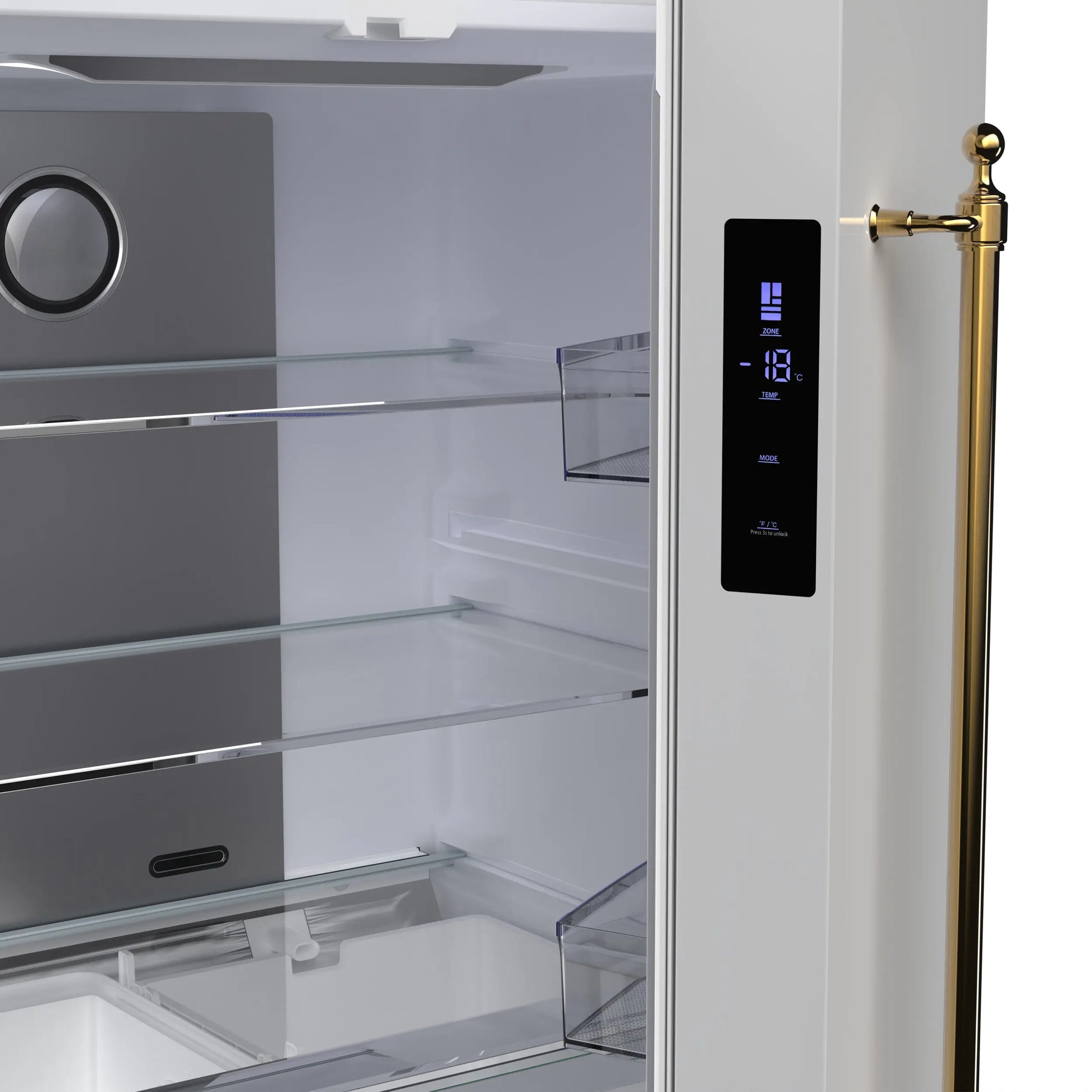Forno Luigi 33-Inch French Door Refrigerator, 18 cu.ft, White Finish, Antique Brass Handles, ENERGY STAR Certified FORNO