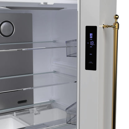 Forno Luigi 33-Inch French Door Refrigerator, 18 cu.ft, White Finish, Antique Brass Handles, ENERGY STAR Certified FORNO