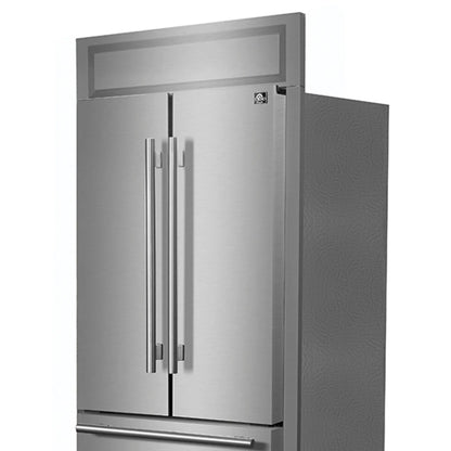 Forno Gallipoli 30-Inch French Door Refrigerator, 17.5 cu.ft Capacity, Modern Decorative Grill, 34-Inch Width, Stainless Steel FORNO