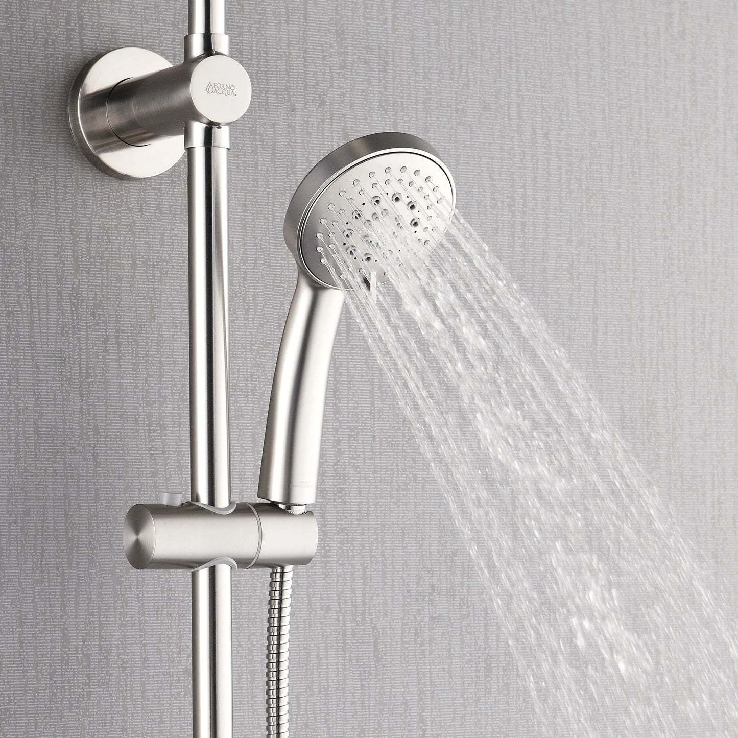 Forno Acqua AcquaSPA Retrofit Shower, Overhead Rainfall Shower, Handheld Shower Head, Body Jets, 6 Way Diverter, Brushed Nickel Finish, FORNO ACQUA