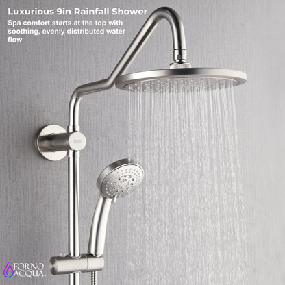 Forno Acqua AcquaSPA Retrofit Shower, Overhead Rainfall Shower, Handheld Shower Head, Body Jets, 6 Way Diverter, Brushed Nickel Finish, FORNO ACQUA