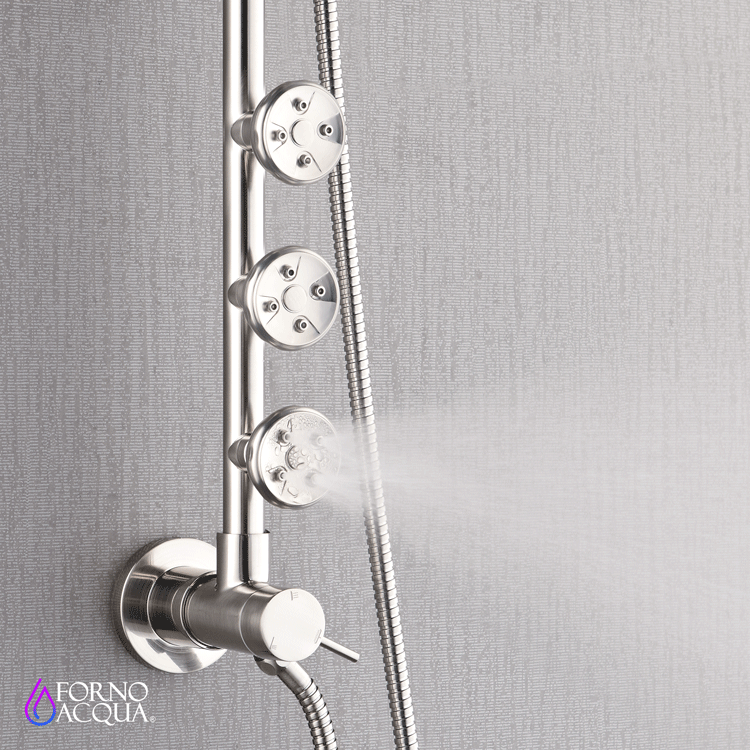 Forno Acqua AcquaSPA Retrofit Shower, Overhead Rainfall Shower, Handheld Shower Head, Body Jets, 6 Way Diverter, Brushed Nickel Finish, 1.8 GPM Flow Rate FORNO
