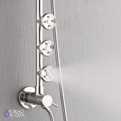 Forno Acqua AcquaSPA Retrofit Shower, Overhead Rainfall Shower, Handheld Shower Head, Body Jets, 6 Way Diverter, Brushed Nickel Finish, 1.8 GPM Flow Rate FORNO