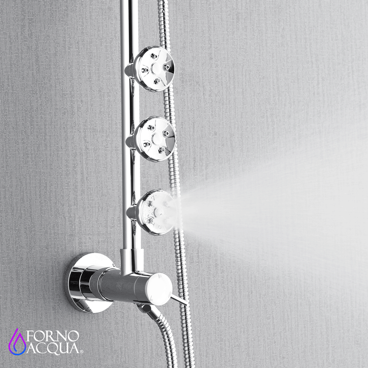 Forno Acqua AcquaSPA Retrofit Shower, Overhead Rainfall Shower, Handheld Shower Head, Body Jets, 6 Way Diverter, Polished Stainless Steel Finish, 2.5 GPM Flow Rate FORNO