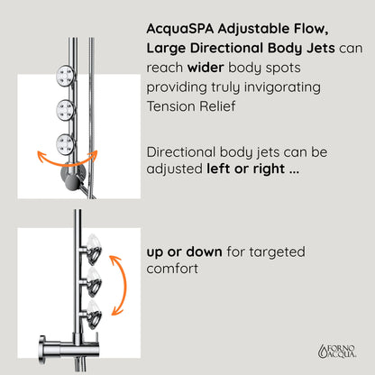 Forno Acqua AcquaSPA Retrofit Shower, Overhead Rainfall, 8 Inch Shower Head, Handheld Shower Head, Body Jets, 6 Way Diverter, Brushed Nickel Finish, FORNO ACQUA