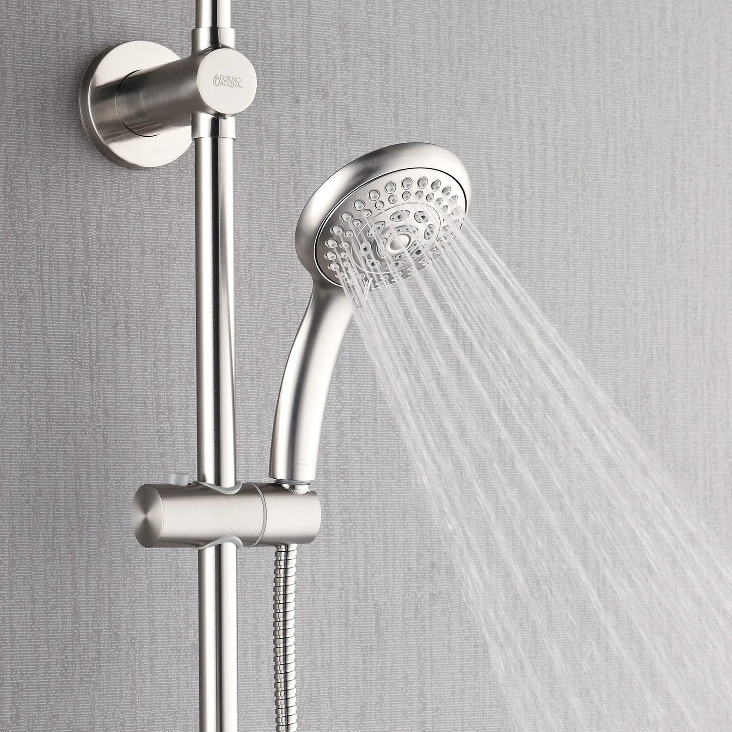 Forno Acqua AcquaSPA Retrofit Shower, Overhead Rainfall, 8 Inch Shower Head, Handheld Shower Head, Body Jets, 6 Way Diverter, Brushed Nickel Finish, FORNO ACQUA