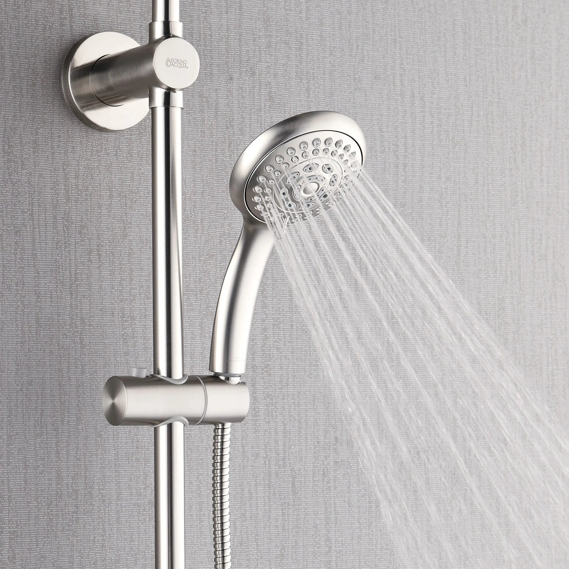 Forno Acqua AcquaSPA Retrofit Shower, Overhead Rainfall, 8 Inch Shower Head, Handheld Shower Head, Body Jets, 6 Way Diverter, Brushed Nickel Finish, FORNO ACQUA