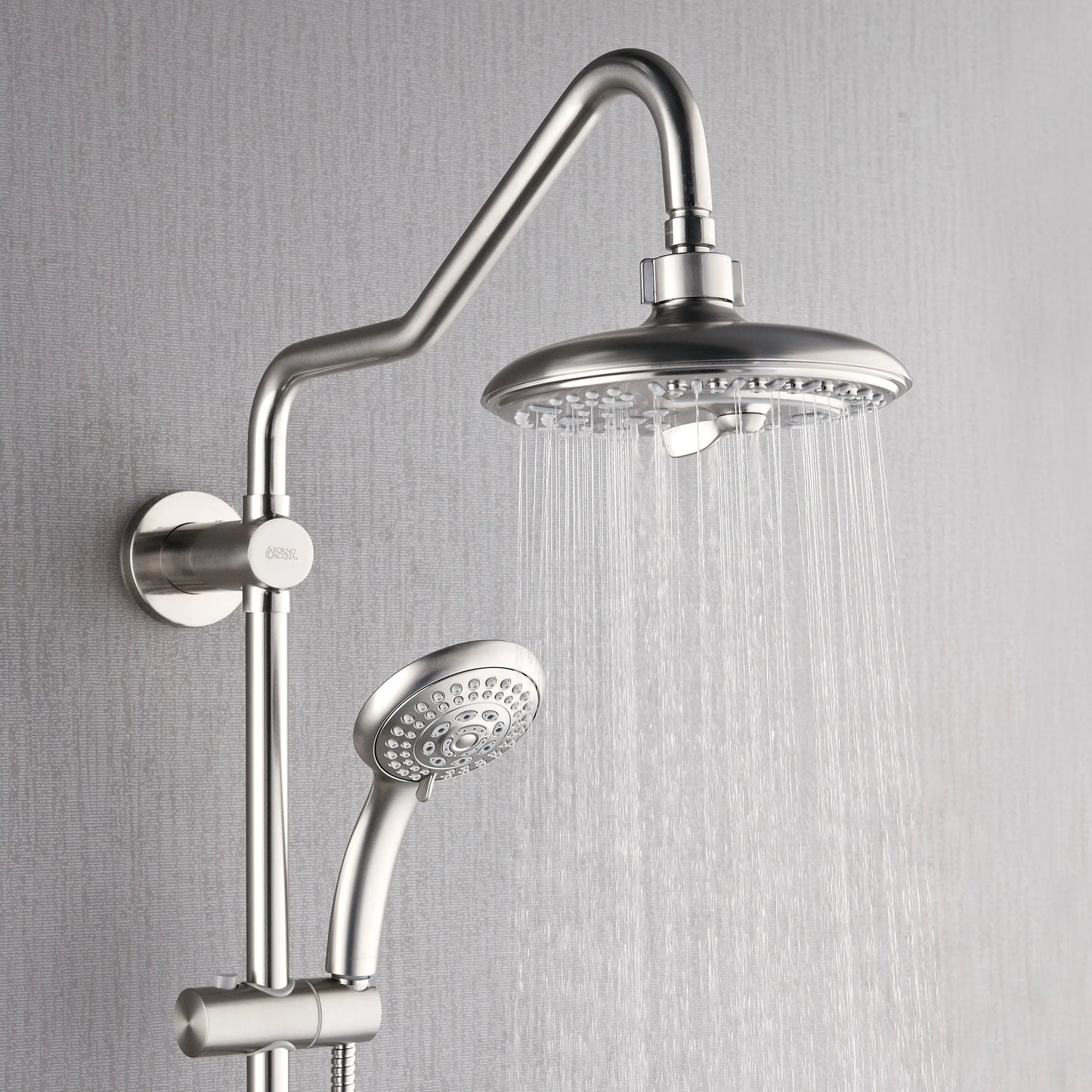 Forno Acqua AcquaSPA Retrofit Shower, Overhead Rainfall, 8 Inch Shower Head, Handheld Shower Head, Body Jets, 6 Way Diverter, Brushed Nickel Finish, FORNO ACQUA