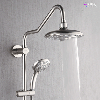 Forno Acqua AcquaSPA Retrofit Shower, Overhead Rainfall, 8 Inch Shower Head, Handheld Shower Head, Body Jets, 6 Way Diverter, Brushed Nickel Finish, 1.8 GPM Flow Rate FORNO