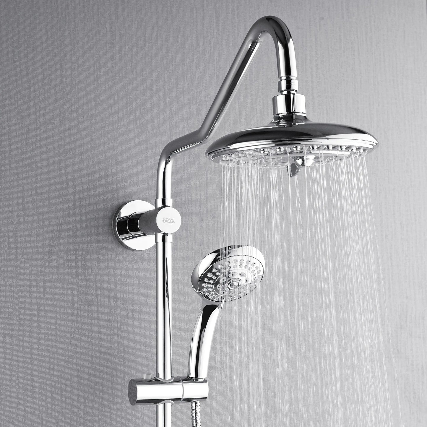 Forno Acqua AcquaSPA Retrofit Shower, Overhead Rainfall, 8 Inch Shower Head, Handheld Shower Head, Body Jets, 6 Way Diverter, Polished Stainless Steel FORNO ACQUA