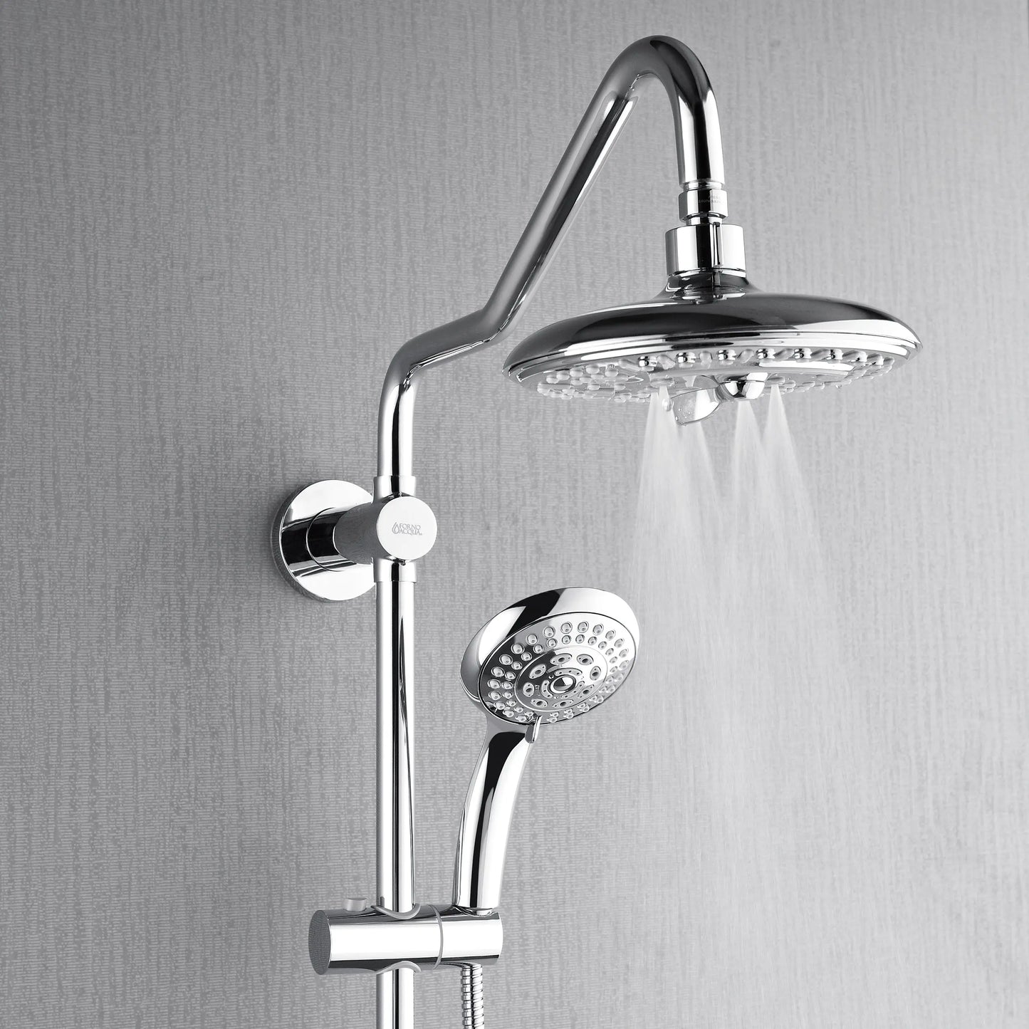 Forno Acqua AcquaSPA Retrofit Shower, Overhead Rainfall, 8 Inch Shower Head, Handheld Shower Head, Body Jets, 6 Way Diverter, Polished Stainless Steel FORNO ACQUA