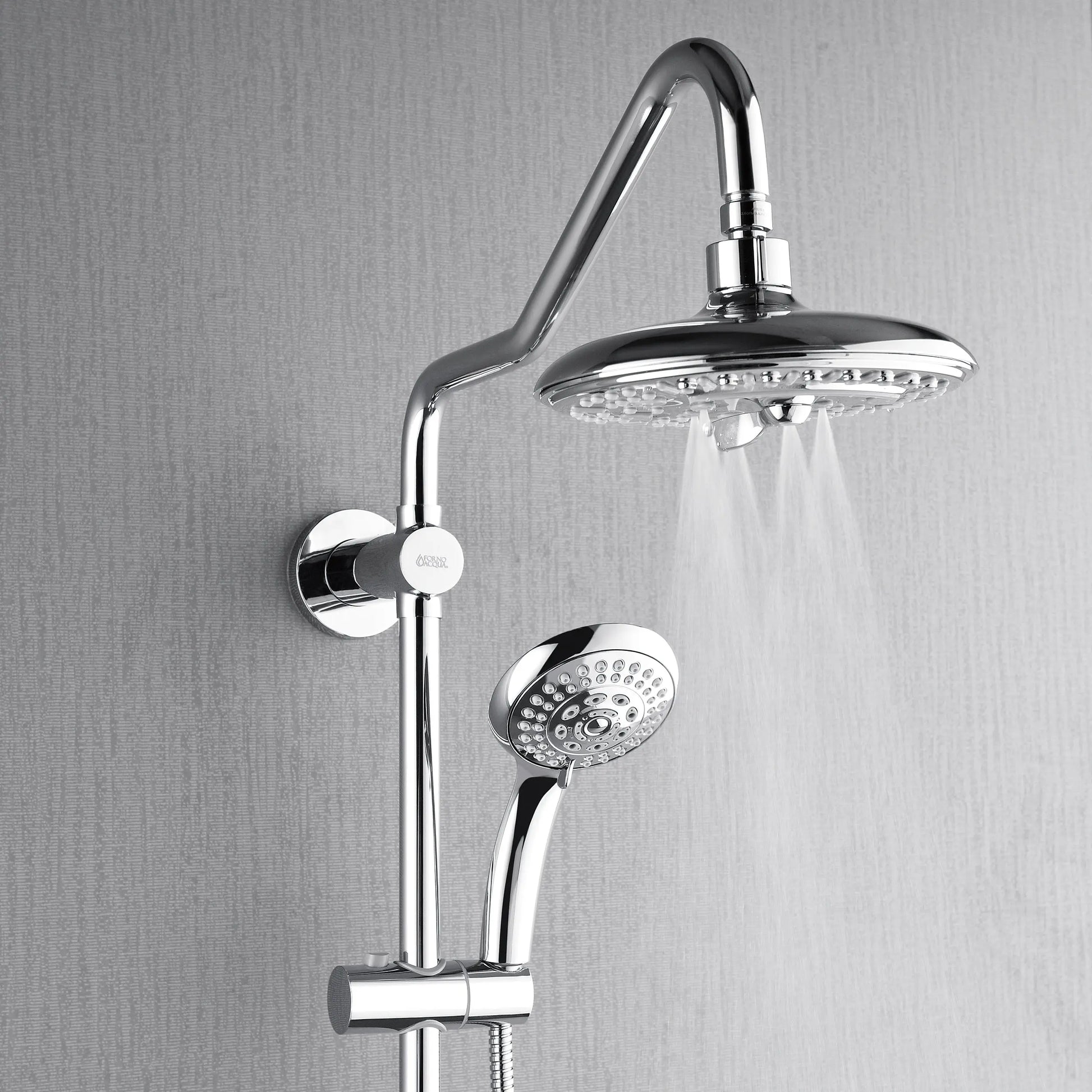 Forno Acqua AcquaSPA Retrofit Shower, Overhead Rainfall, 8 Inch Shower Head, Handheld Shower Head, Body Jets, 6 Way Diverter, Polished Stainless Steel FORNO ACQUA