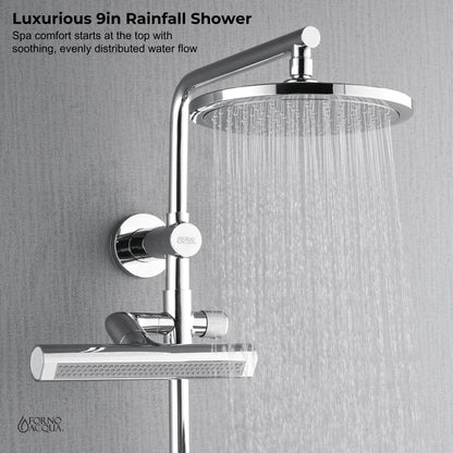 Forno Acqua AcquaFALL Shower, Polished Stainless Steel Finish, Overhead Rainfall Shower, Handheld Shower Head, Body Jets, 2.5 GPM Flow Rate FORNO