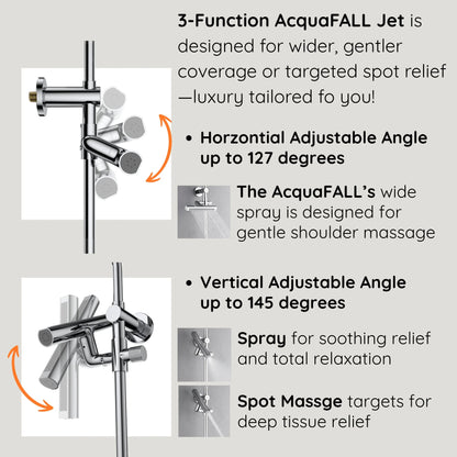 Forno Acqua AcquaFALL Shower, Polished Stainless Steel Finish, Overhead Rainfall Shower, 7 Way Diverter, Handheld Shower Head, Body Jets, FORNO ACQUA