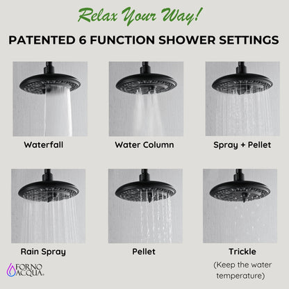 Forno Acqua AcquaFALL Shower, Matte Black Finish, Overhead Rainfall Shower, 7 Way Diverter, Handheld Shower Head, Body Jets, 1.8 GPM Flow Rate FORNO ACQUA