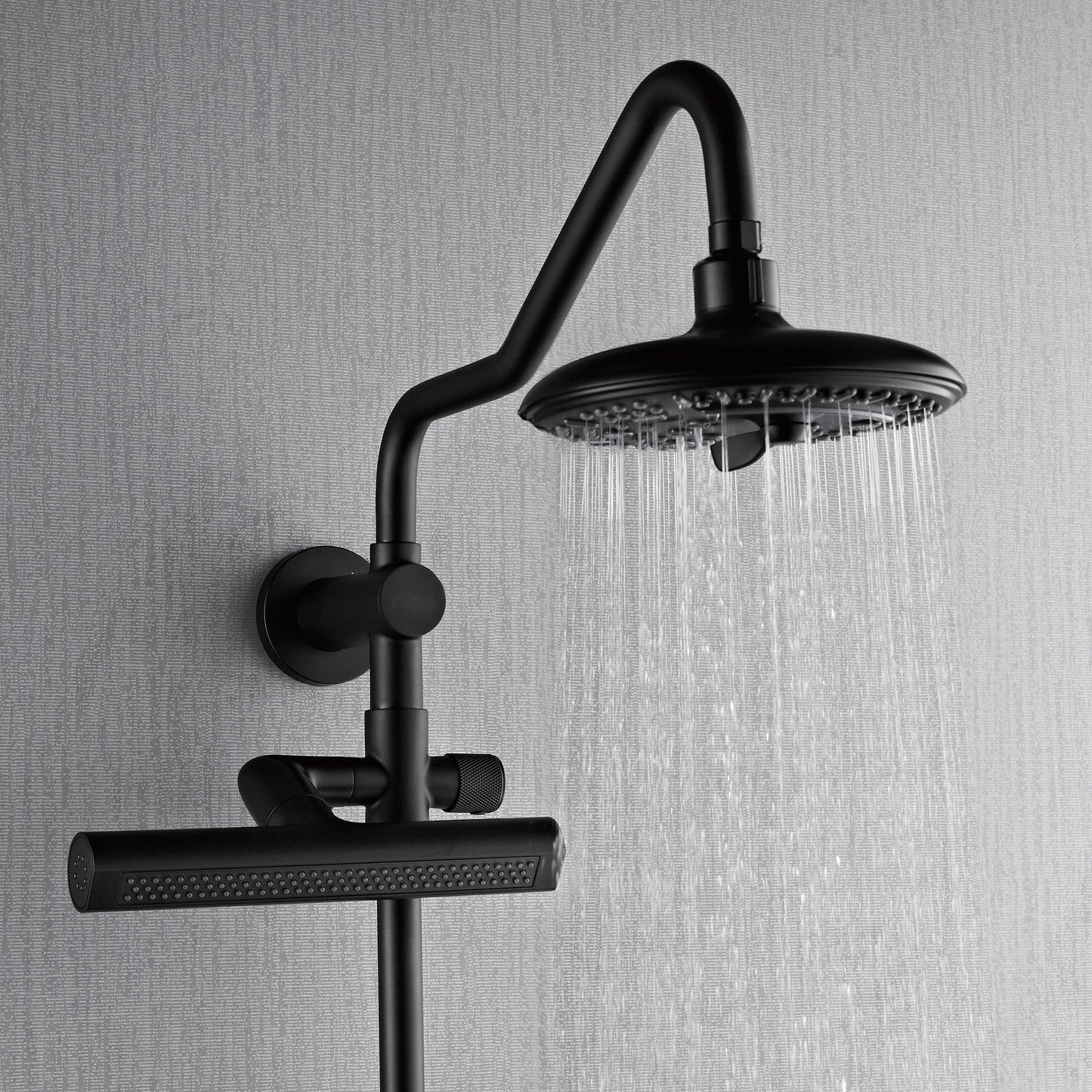 Forno Acqua AcquaFALL Shower, Matte Black Finish, Overhead Rainfall Shower, 7 Way Diverter, Handheld Shower Head, Body Jets, 1.8 GPM Flow Rate FORNO ACQUA