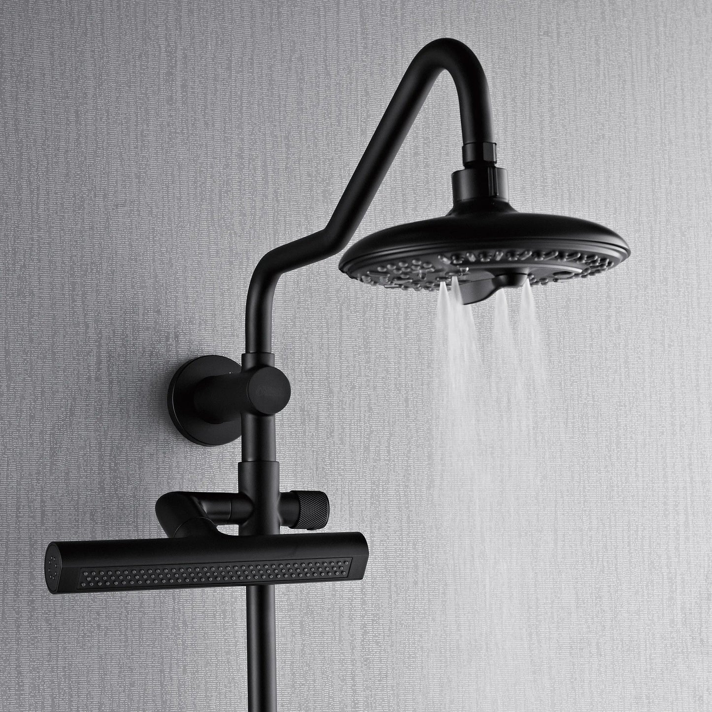 Forno Acqua AcquaFALL Shower, Matte Black Finish, Overhead Rainfall Shower, 7 Way Diverter, Handheld Shower Head, Body Jets, 1.8 GPM Flow Rate FORNO ACQUA