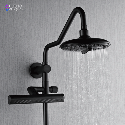 Forno Acqua AcquaFALL Shower, Matte Black Finish, Overhead Rainfall Shower, 7 Way Diverter, Handheld Shower Head, Body Jets, 1.8 GPM Flow Rate FORNO