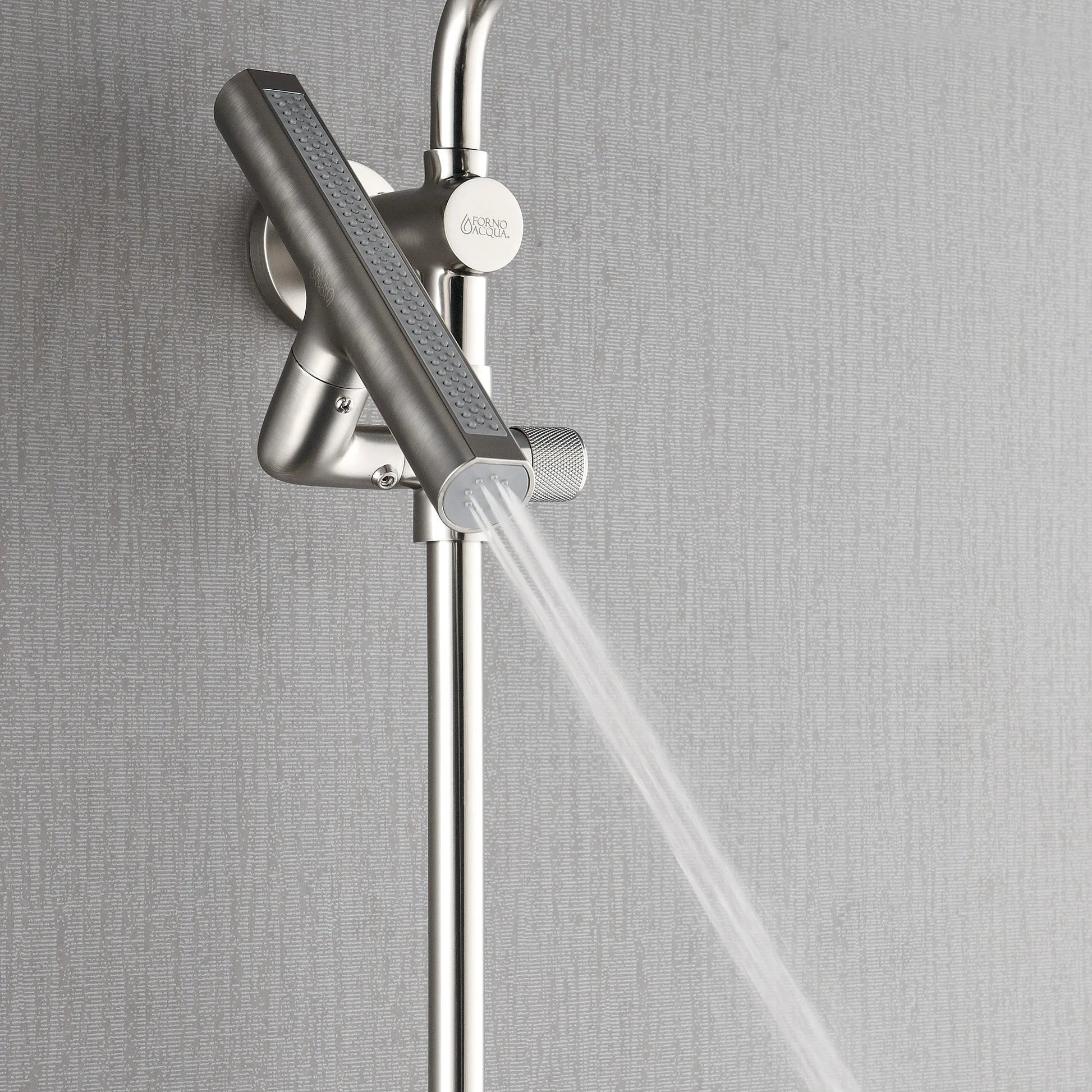 Forno Acqua AcquaFALL Shower, Brushed Nickel Finish, Overhead Rainfall Shower, 7 Way Diverter, Handheld Shower Head, Body Jets, 1.8 GPM Flow Rate FORNO ACQUA