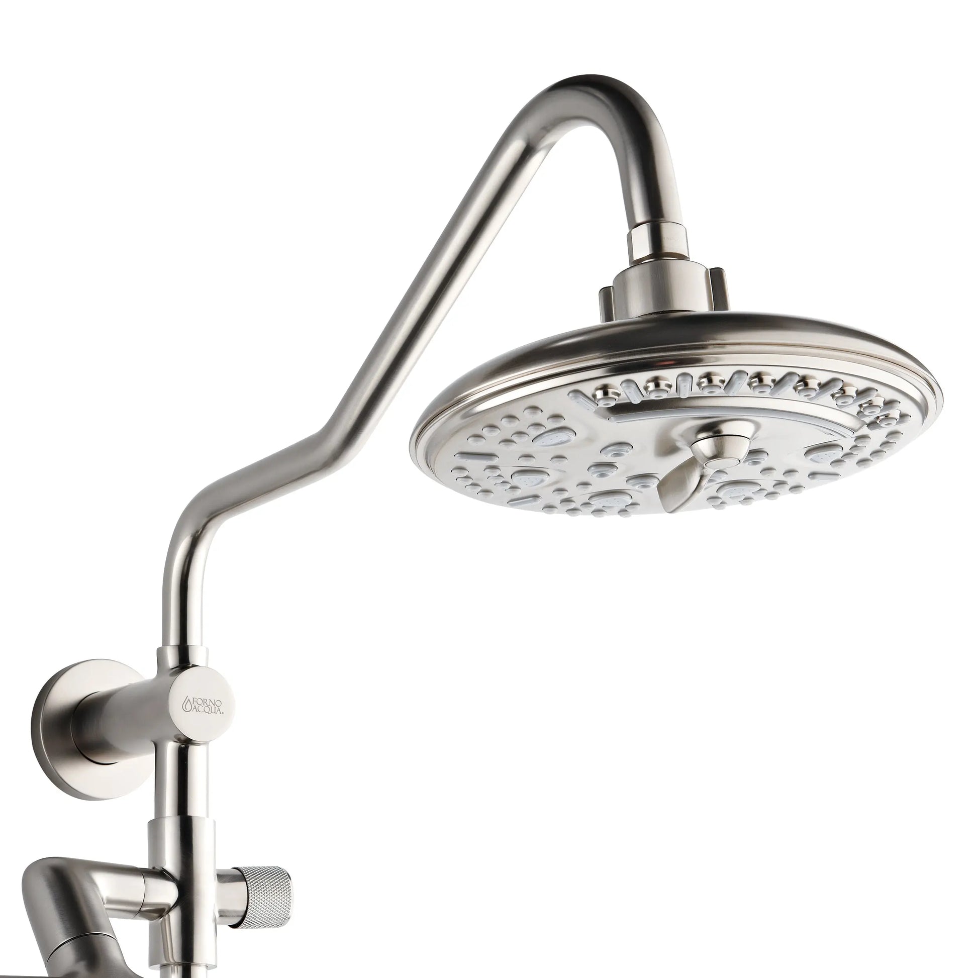 Forno Acqua AcquaFALL Shower, Brushed Nickel Finish, Overhead Rainfall Shower, 7 Way Diverter, Handheld Shower Head, Body Jets, 1.8 GPM Flow Rate FORNO ACQUA