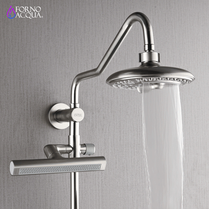 Forno Acqua AcquaFALL Shower, Brushed Nickel Finish, Overhead Rainfall Shower, 7 Way Diverter, Handheld Shower Head, Body Jets, 1.8 GPM Flow Rate FORNO