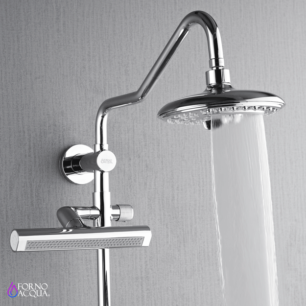 Forno Acqua AcquaFALL Shower, Polished Stainless Steel Finish, Overhead Rainfall Shower, 7 Way Diverter, Handheld Shower Head, Body Jets, 1.8 GPM Flow Rate FORNO