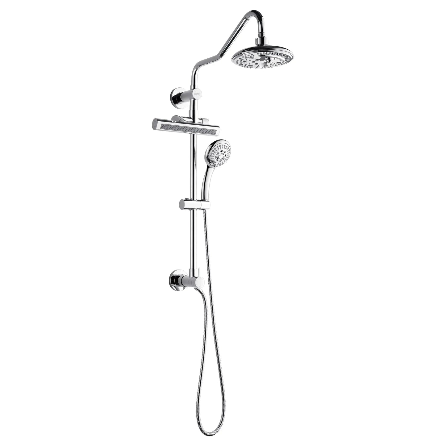 Forno Acqua AcquaFALL Shower, Polished Stainless Steel Finish, Overhead Rainfall Shower, 7 Way Diverter, Handheld Shower Head, Body Jets, FORNO ACQUA