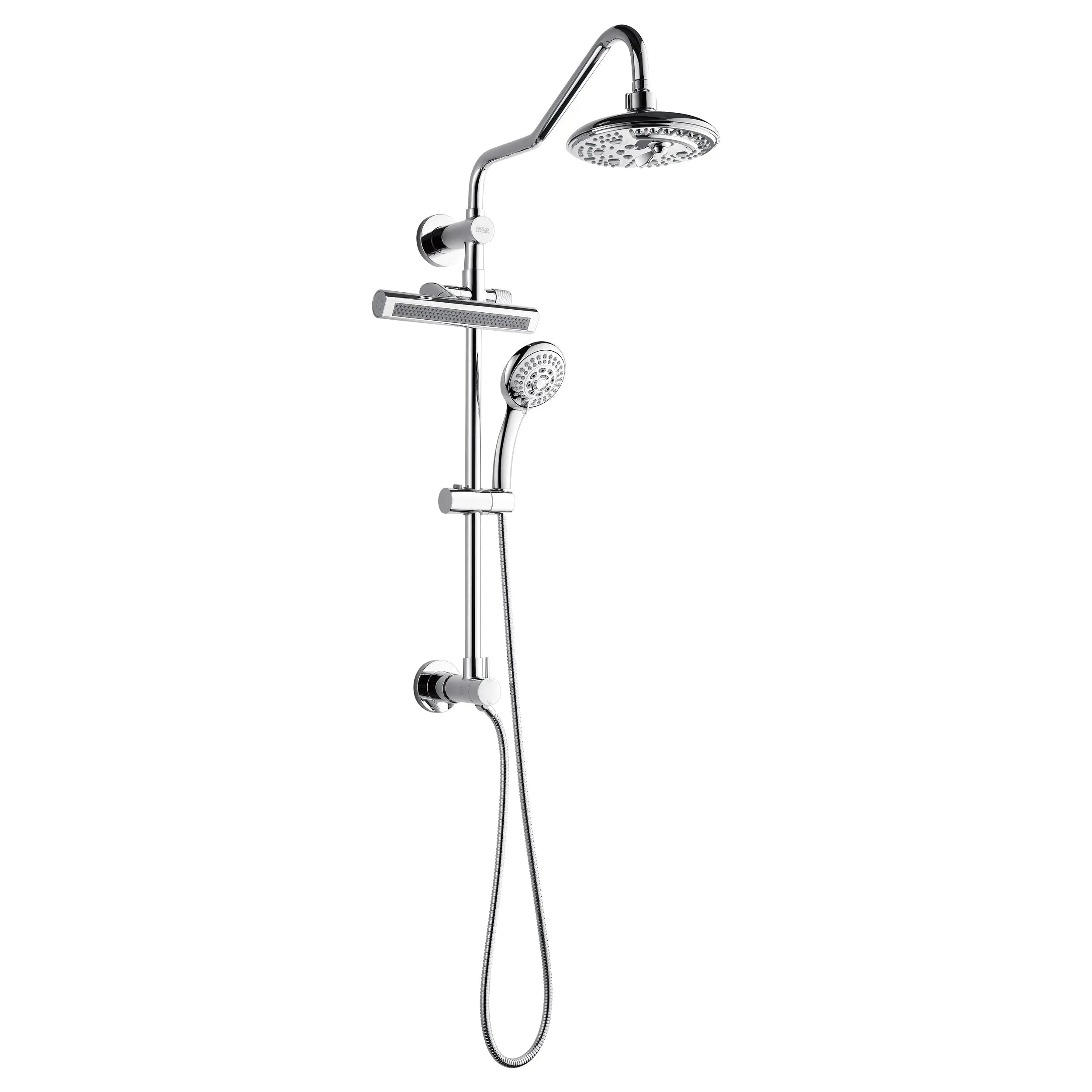 Forno Acqua AcquaFALL Shower, Polished Stainless Steel Finish, Overhead Rainfall Shower, 7 Way Diverter, Handheld Shower Head, Body Jets, FORNO ACQUA