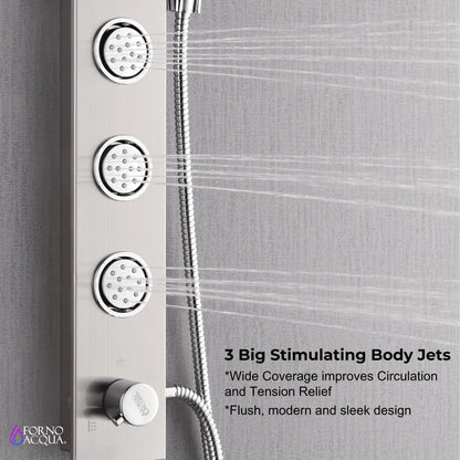 Forno Acqua AcquaSPA Shower Panel in Stainless Steel, Overhead Rainfall Shower, Handheld Shower Head, Body Jets, 1.8 GPM Flow Rate FORNO ACQUA