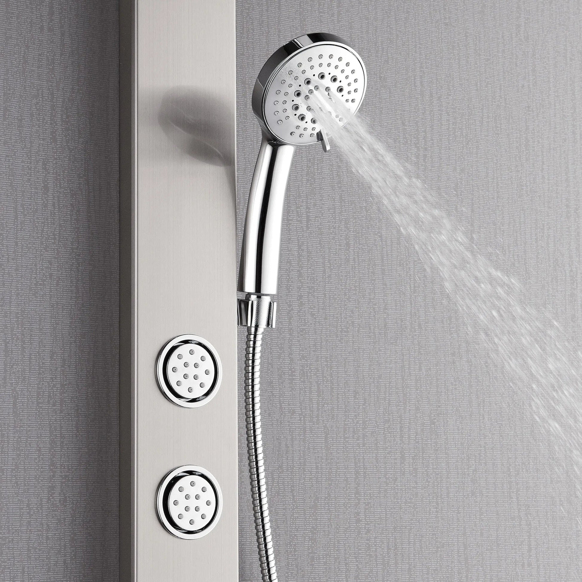 Forno Acqua AcquaSPA Shower Panel in Stainless Steel, Overhead Rainfall Shower, Handheld Shower Head, Body Jets, 1.8 GPM Flow Rate FORNO ACQUA