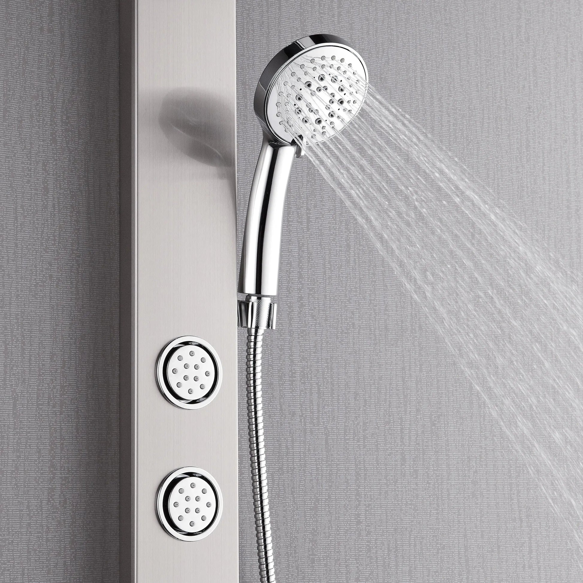 Forno Acqua AcquaSPA Shower Panel in Stainless Steel, Overhead Rainfall Shower, Handheld Shower Head, Body Jets, 1.8 GPM Flow Rate FORNO ACQUA