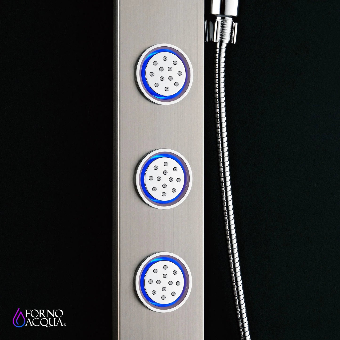 Forno Acqua AcquaSPA Shower Panel with SensoTemp, Stainless Steel, Overhead Rainfall Shower, Handheld Shower Head, Body Jets, 1.8 GPM Flow Rate FORNO ACQUA