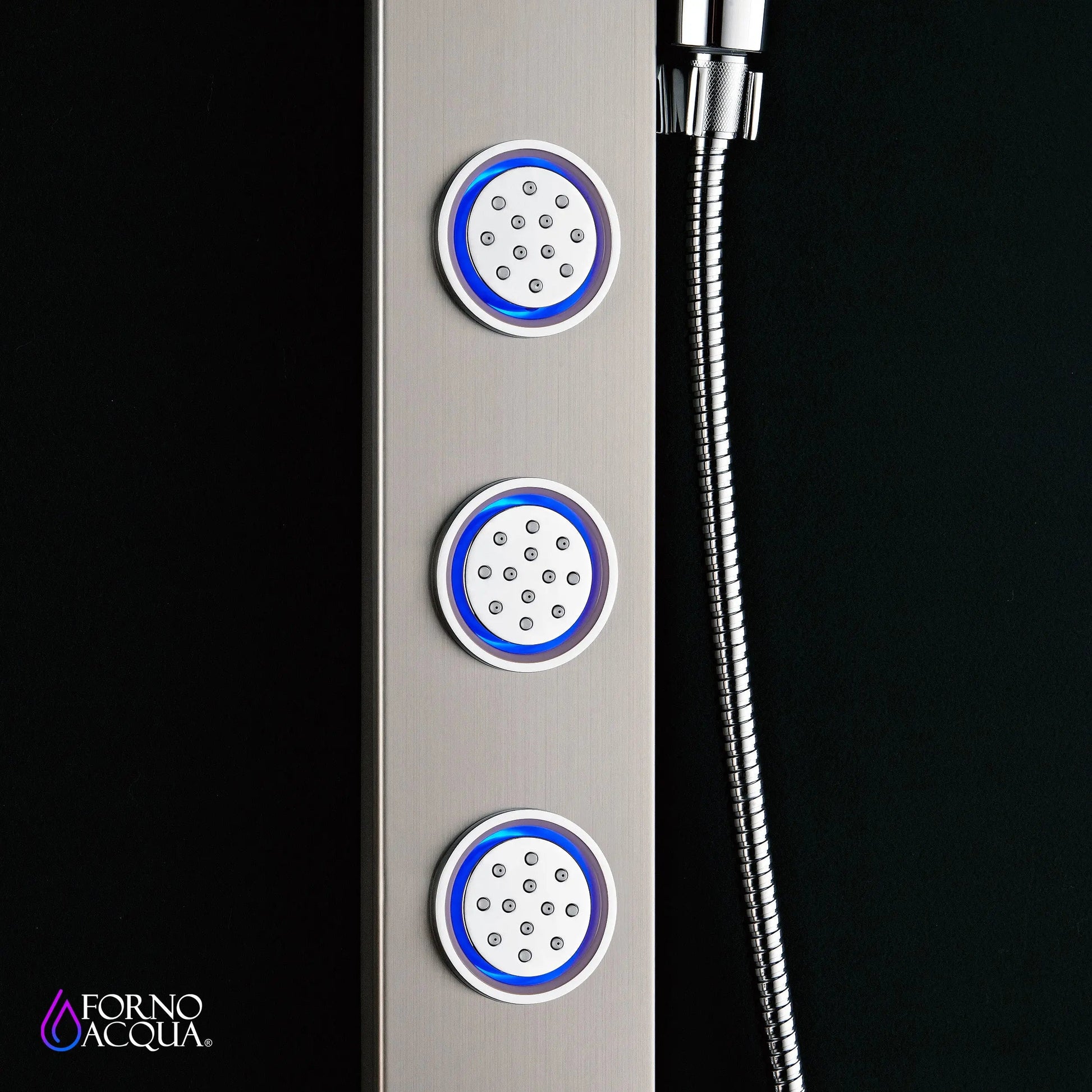 Forno Acqua AcquaSPA Shower Panel with SensoTemp, Stainless Steel, Overhead Rainfall Shower, Handheld Shower Head, Body Jets, 1.8 GPM Flow Rate FORNO ACQUA