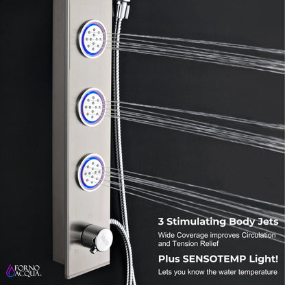 Forno Acqua AcquaSPA Shower Panel with SensoTemp, Stainless Steel, Overhead Rainfall Shower, Handheld Shower Head, Body Jets, 1.8 GPM Flow Rate FORNO ACQUA