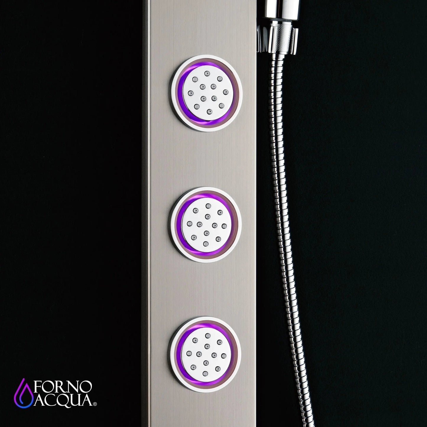 Forno Acqua AcquaSPA Shower Panel with SensoTemp, Stainless Steel, Overhead Rainfall Shower, Handheld Shower Head, Body Jets, 1.8 GPM Flow Rate FORNO ACQUA