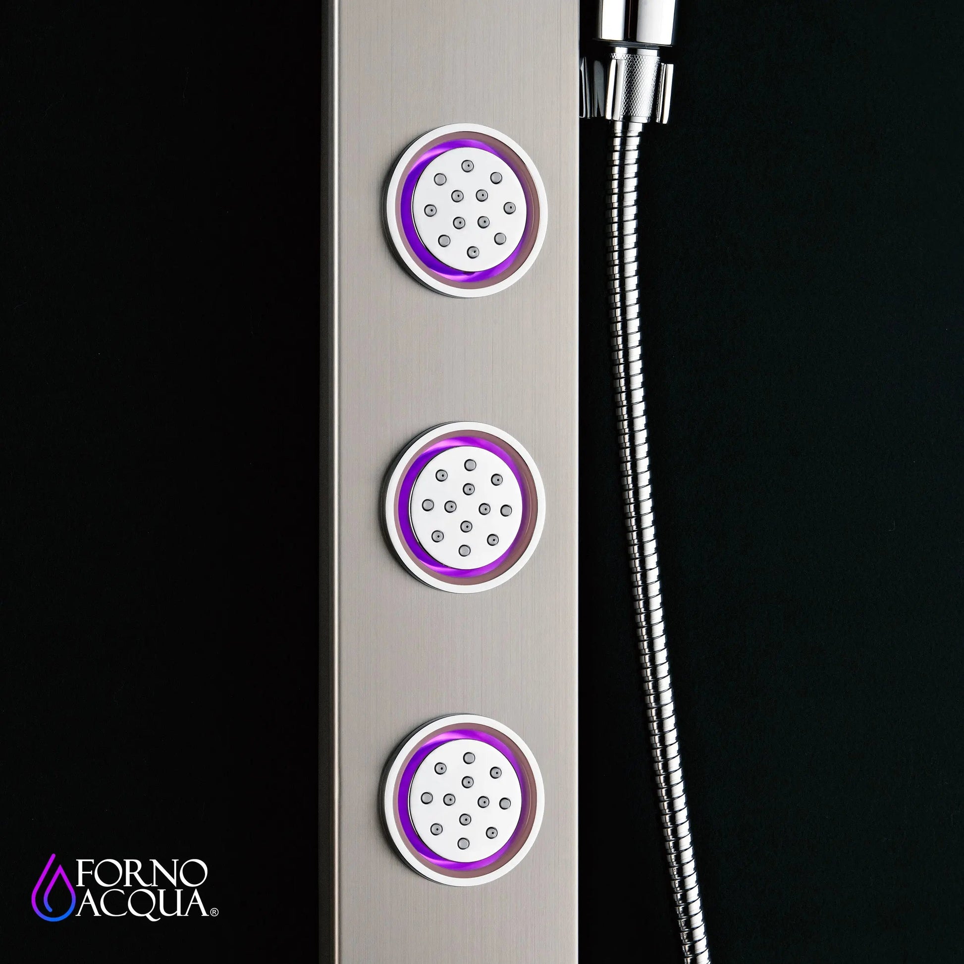 Forno Acqua AcquaSPA Shower Panel with SensoTemp, Stainless Steel, Overhead Rainfall Shower, Handheld Shower Head, Body Jets, 1.8 GPM Flow Rate FORNO ACQUA
