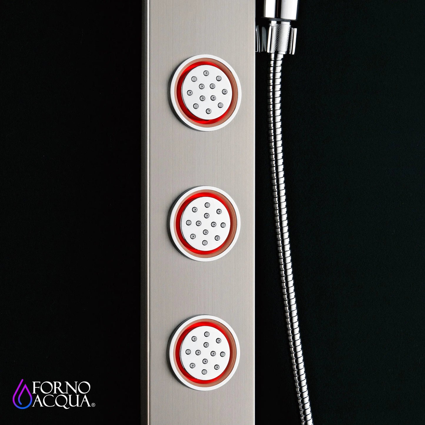 Forno Acqua AcquaSPA Shower Panel with SensoTemp, Stainless Steel, Overhead Rainfall Shower, Handheld Shower Head, Body Jets, 1.8 GPM Flow Rate FORNO ACQUA