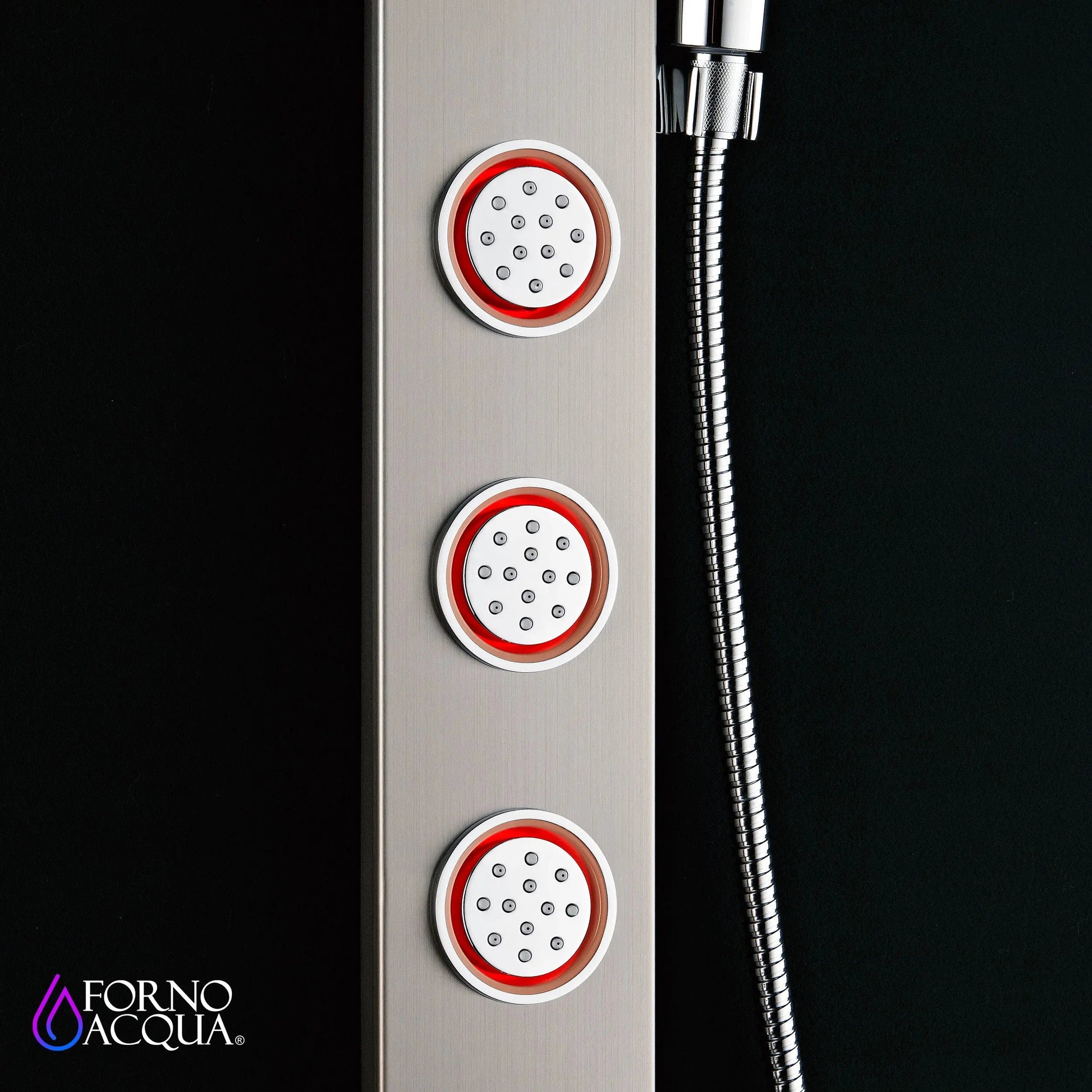 Forno Acqua AcquaSPA Shower Panel with SensoTemp, Stainless Steel, Overhead Rainfall Shower, Handheld Shower Head, Body Jets, 1.8 GPM Flow Rate FORNO ACQUA