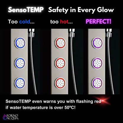 Forno Acqua AcquaSPA Shower Panel with SensoTemp, Stainless Steel, Overhead Rainfall Shower, Handheld Shower Head, Body Jets, 1.8 GPM Flow Rate FORNO ACQUA