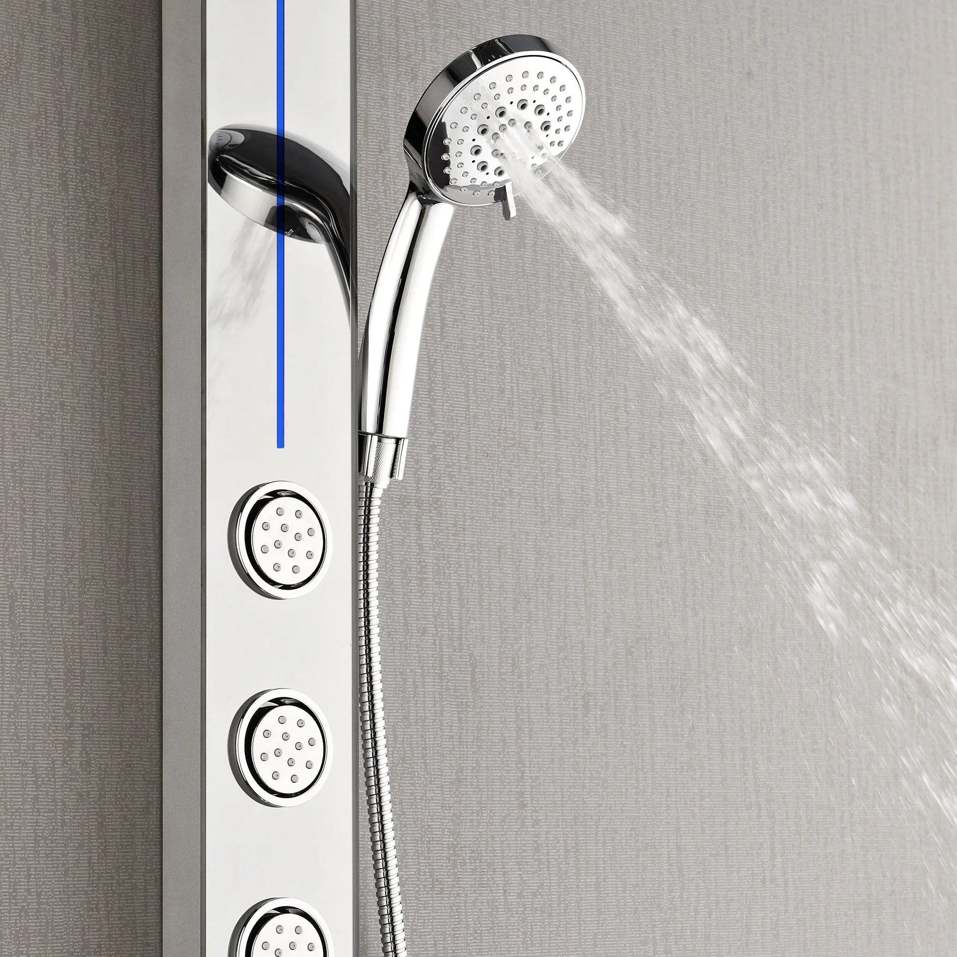 Forno Acqua AcquaSPA Shower Panel with SensoTEMP, Mirrored Stainless Steel Finish, Overhead Rainfall Shower, Handheld Shower Head, Body Jets, FORNO ACQUA