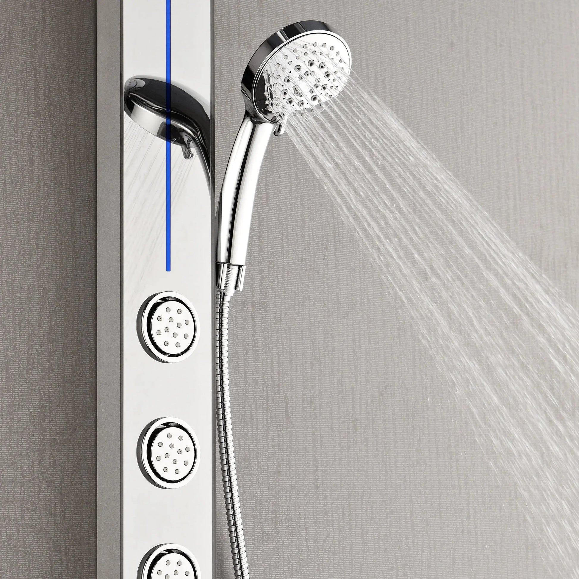Forno Acqua AcquaSPA Shower Panel with SensoTEMP, Mirrored Stainless Steel Finish, Overhead Rainfall Shower, Handheld Shower Head, Body Jets, FORNO ACQUA