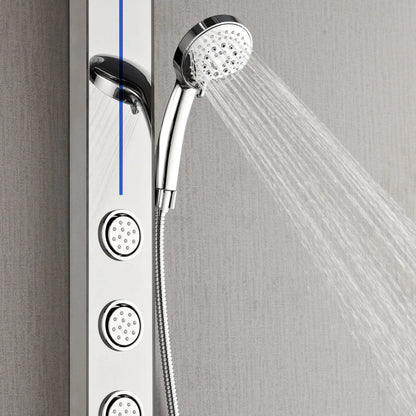 Forno Acqua AcquaSPA Shower Panel with SensoTEMP, Mirrored Stainless Steel Finish, Overhead Rainfall Shower, Handheld Shower Head, Body Jets, FORNO ACQUA