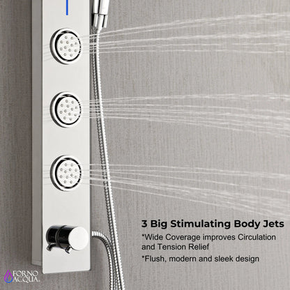 Forno Acqua AcquaSPA Shower Panel with SensoTEMP, Mirrored Stainless Steel Finish, Overhead Rainfall Shower, Handheld Shower Head, Body Jets, FORNO ACQUA