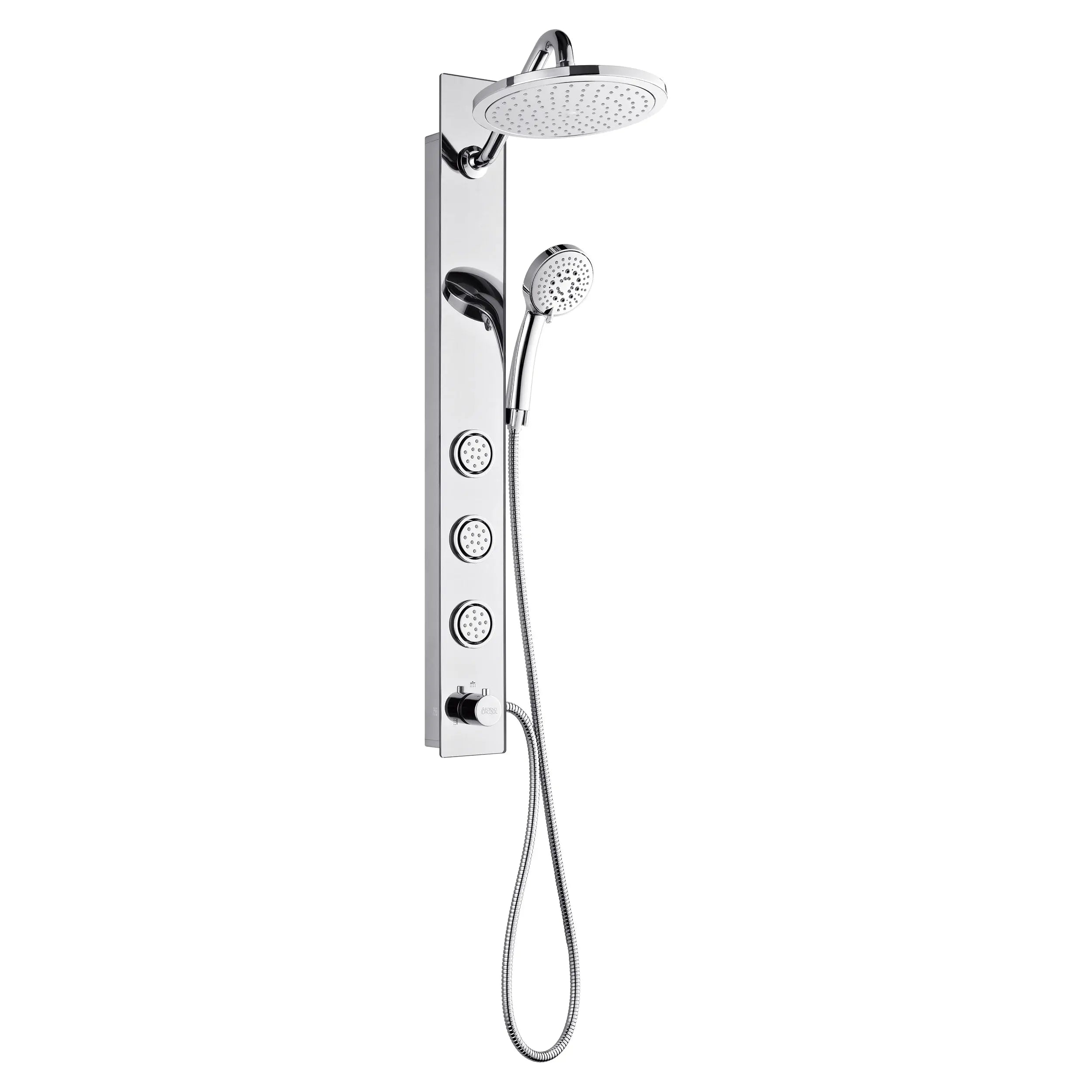 Forno Acqua AcquaSPA Shower Panel with SensoTEMP, Mirrored Stainless Steel Finish, Overhead Rainfall Shower, Handheld Shower Head, Body Jets, FORNO ACQUA