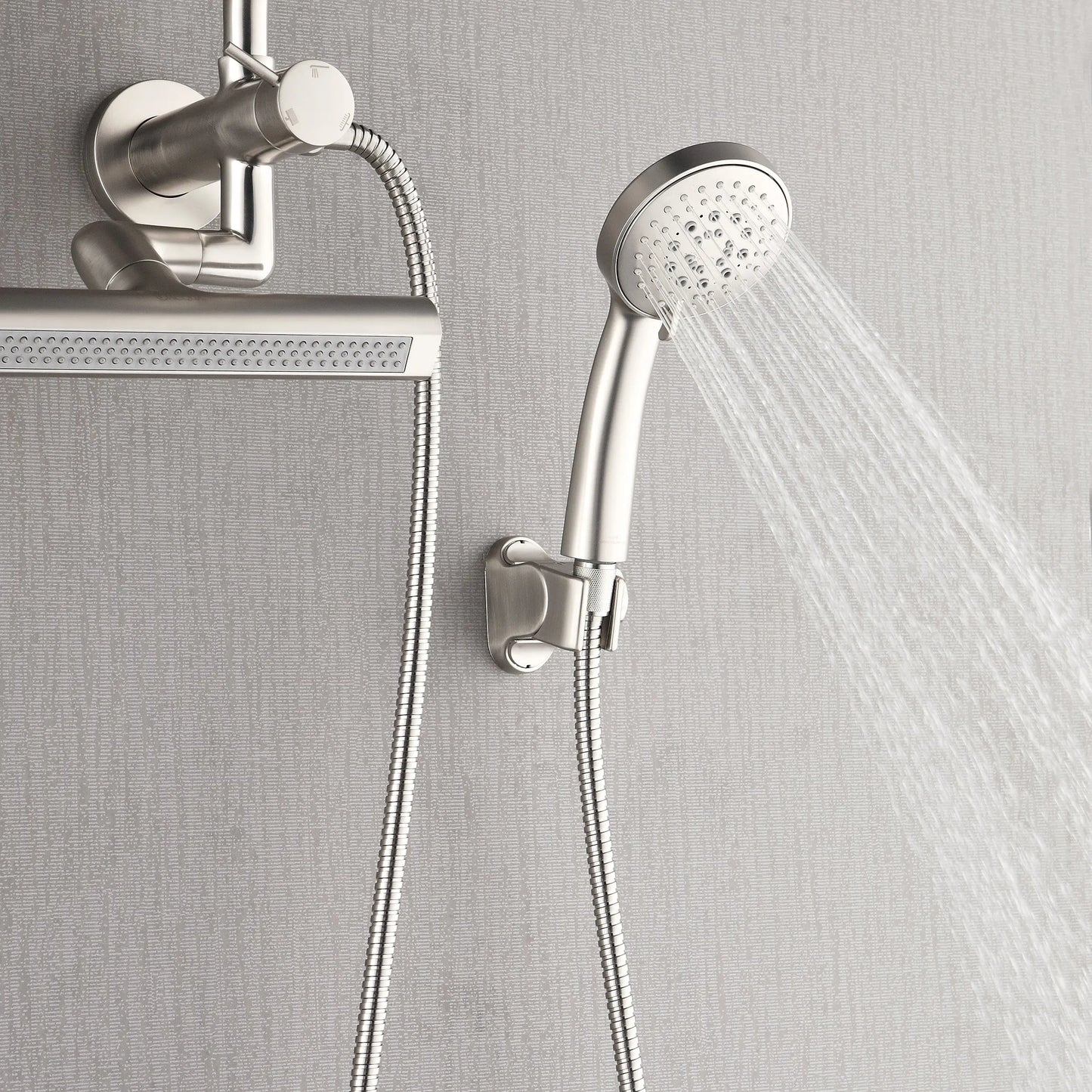 Forno Acqua AcquaFALL Mini Shower Head, Brushed Nickel Finish, Overhead Rainfall Shower, 7 Way Diverter, Handheld Shower Head, Body Jets, FORNO ACQUA