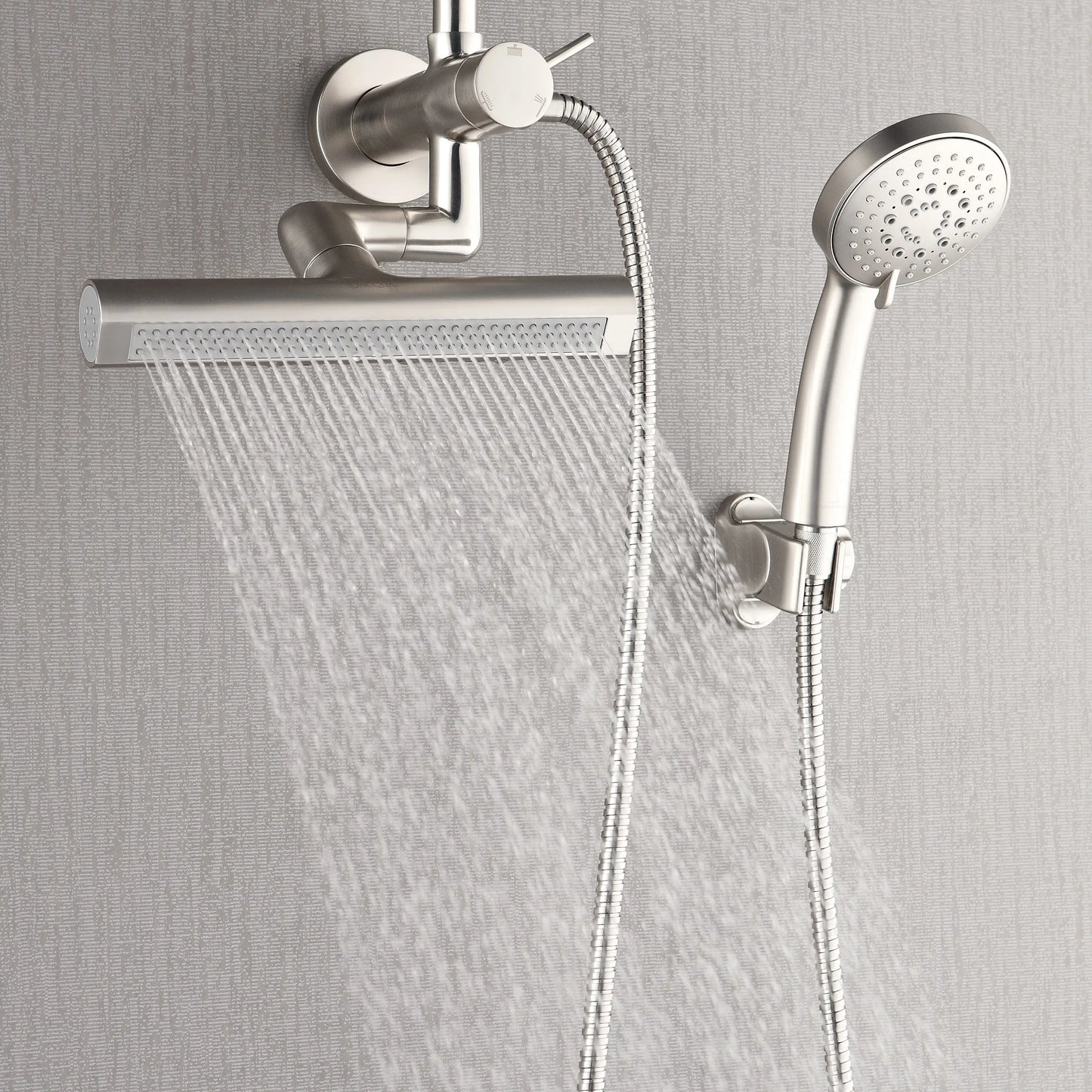 Forno Acqua AcquaFALL Mini Shower Head, Brushed Nickel Finish, Overhead Rainfall Shower, 7 Way Diverter, Handheld Shower Head, Body Jets, FORNO ACQUA